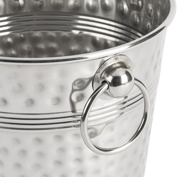 A Tablecraft stainless steel wine bucket with a metal handle.