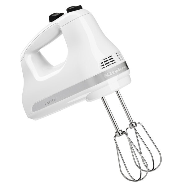 KitchenAid KHM512WH Ultra Power White 5 Speed Hand Mixer with Stainless