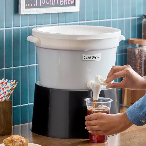 Choice Round 3 Gallon White Beverage Dispenser with Black Base