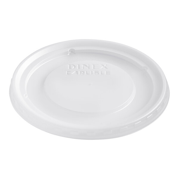 A translucent plastic lid for Dinex Turnbury bowls with the word "Dinex" in text.