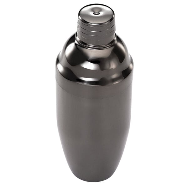 A black Barfly Japanese cocktail shaker with a metal lid.