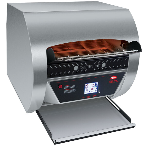 A silver Hatco commercial toaster oven with a black panel.