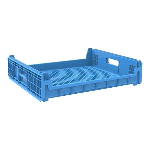 A customizable blue plastic container with holes and handles.