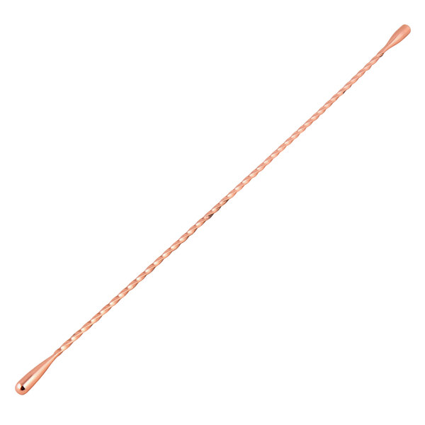A copper plated Barfly double end stirrer with a long thin metal rod and handle.