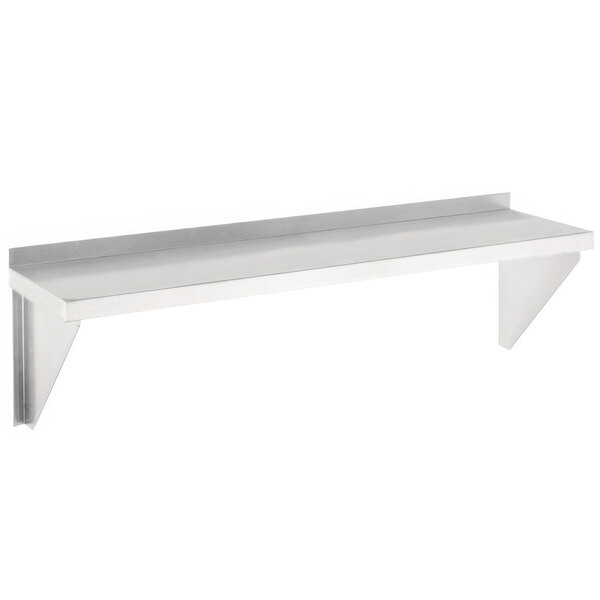 A long white rectangular solid aluminum wall shelf with metal brackets.