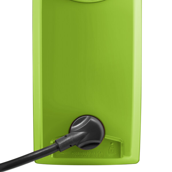 A green KitchenAid electrical plug with a black cord.