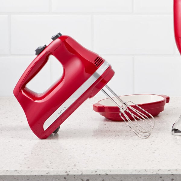 KitchenAid Empire Red 5 Speed Hand Mixer with Stainless Steel Turbo - 120V