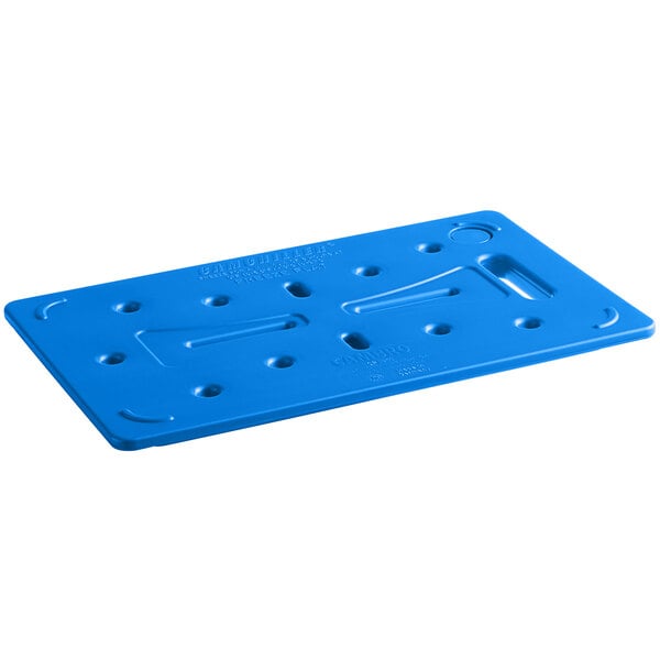 A blue plastic Camchiller board with holes.