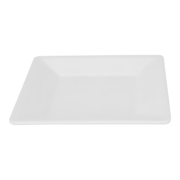 A white square Thunder Group Passion plate with a white rim.