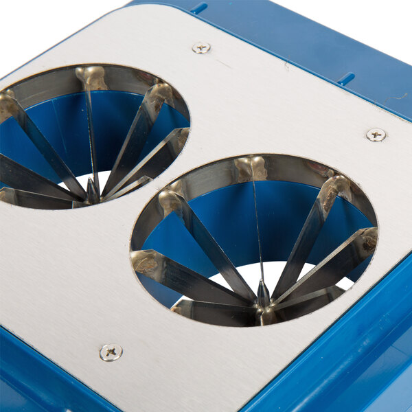 A blue and silver Prince Castle Saber King 8-section wedger blade assembly.