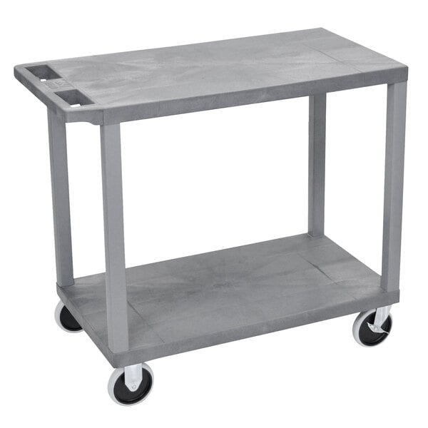 A Luxor grey heavy-duty plastic utility cart with wheels.