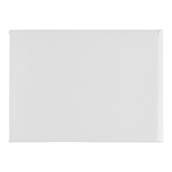 A rectangular white cake board with fold-under edges, measuring 18 3/4 by 13 3/4 inches and 1/2 inch thick.