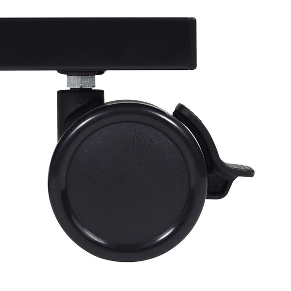 A black wheel with a metal base on a white background.