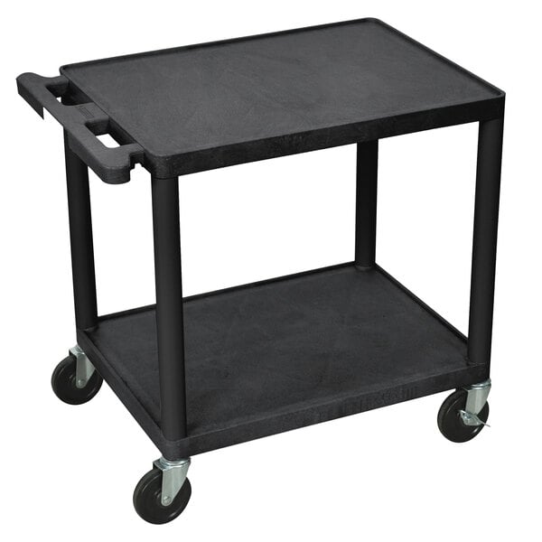 A black Luxor plastic utility cart with wheels.