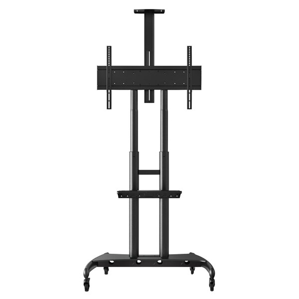 A black Luxor TV cart with wheels.