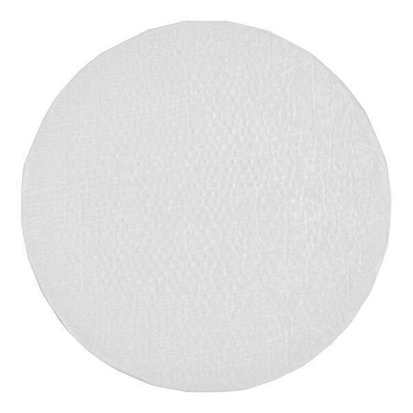 A white, round, 12-inch cake drum that is 1/2 inch thick.