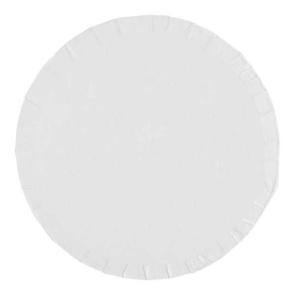 A white, round, 12-inch cake drum with a fold-under edge and 1/2-inch thickness.