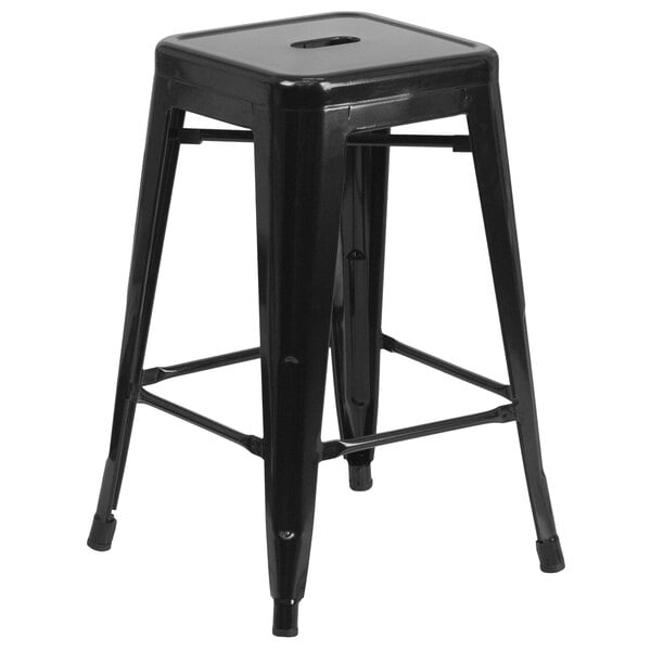 A Flash Furniture black metal backless counter height stool with square legs and a square seat.