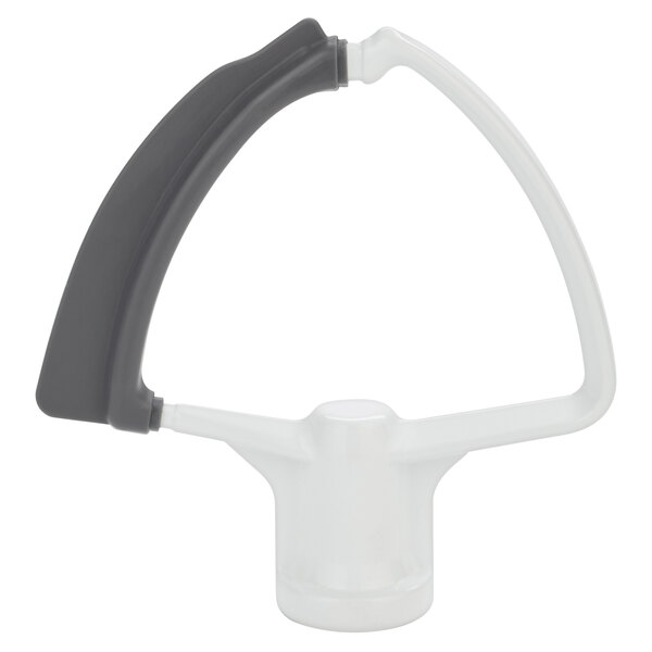 A KitchenAid flex edge beater with a white and grey handle.