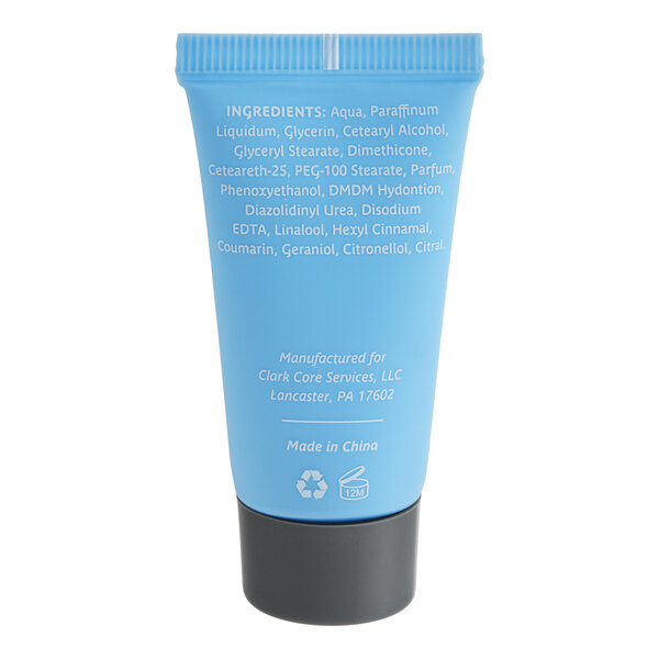 A blue Lavex tube of hand and body lotion with white text on it.