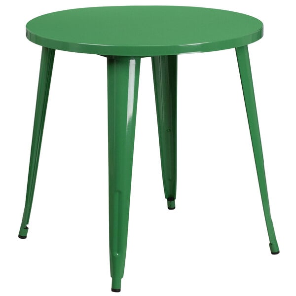 A Flash Furniture green metal table with legs.