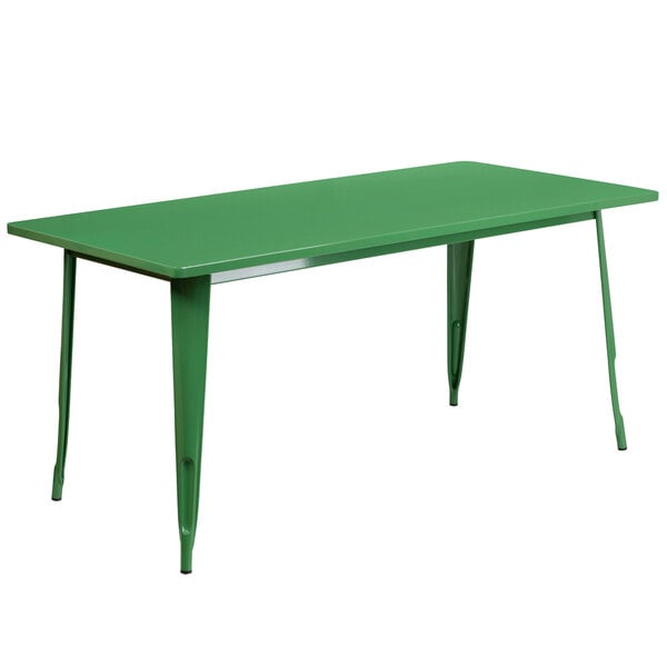 A green rectangular Flash Furniture metal cafe table.