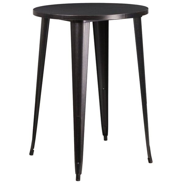 A Flash Furniture black metal round bar height table with legs.