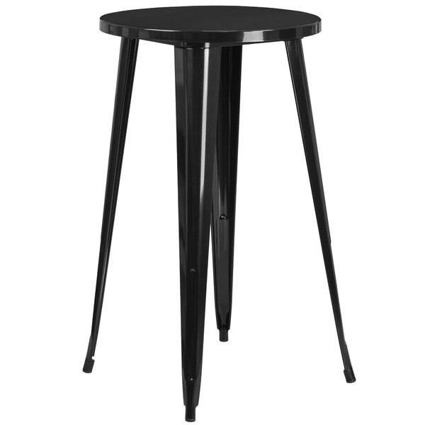 A Flash Furniture black metal round bar height table with legs.