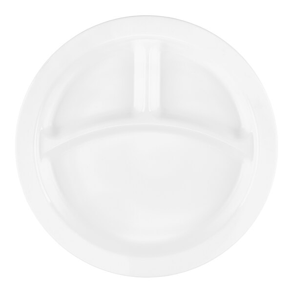 A white rectangular Cambro plate with three compartments.