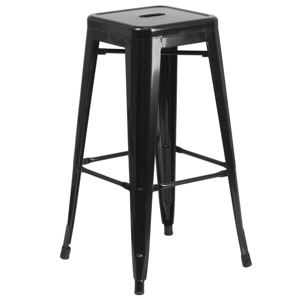 A Flash Furniture black metal backless bar stool with a square seat.