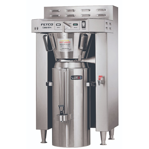 A Fetco CBS-61H commercial automatic coffee brewer with stainless steel components.