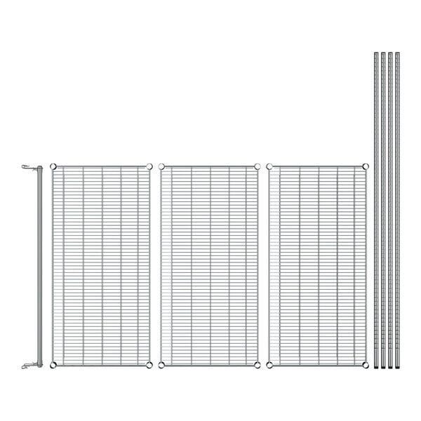 A Regency chrome wire garment rack with metal rods and panels.