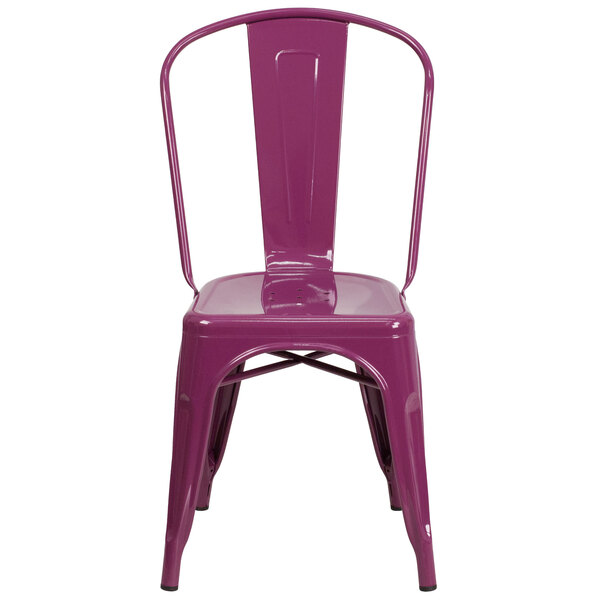 A purple Flash Furniture metal chair with a metal frame.