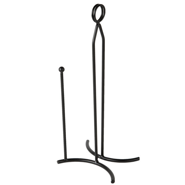 An American Metalcraft black curved wire paper towel holder with a card holder.