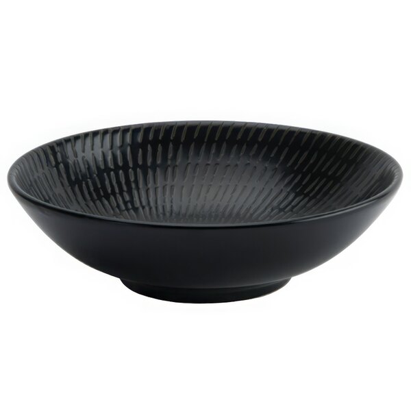 A black Luzerne Urban porcelain bowl with a pattern on it.