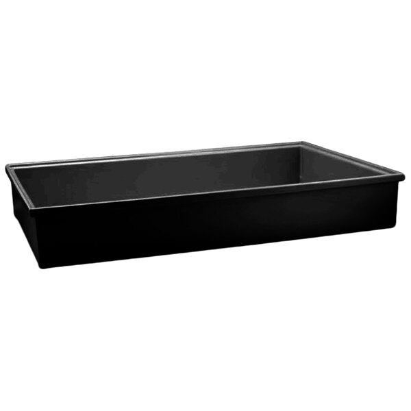 A black rectangular Bon Chef smart bowl on a counter in a salad bar.