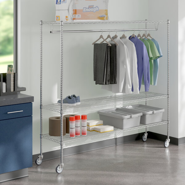 Mobile clothes rack online with shelves