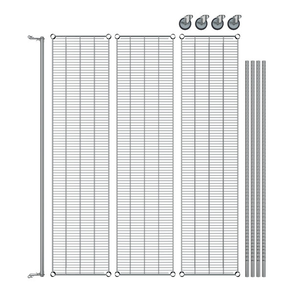 A Regency chrome wire garment rack with metal rods.