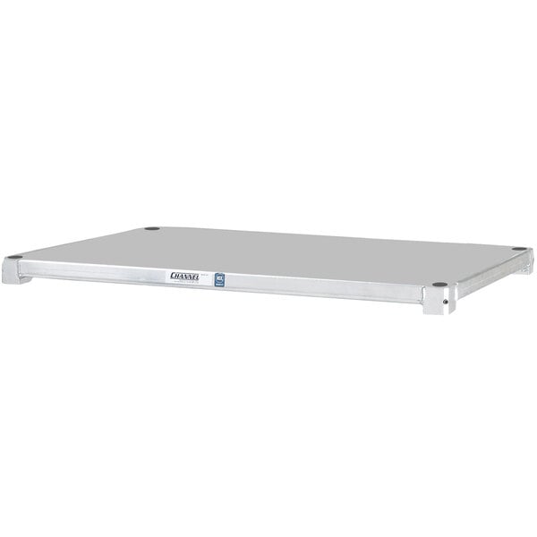 A silver rectangular adjustable solid aluminum shelf.