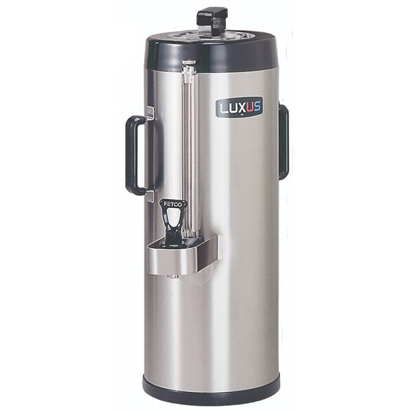 Restaurantware Met Lux 2L Coffee Dispenser, 1 Pump Lever Coffee Pump Dispenser - 24 HR Heat Retention Built-in Handle Silver Stainless Steel Airport