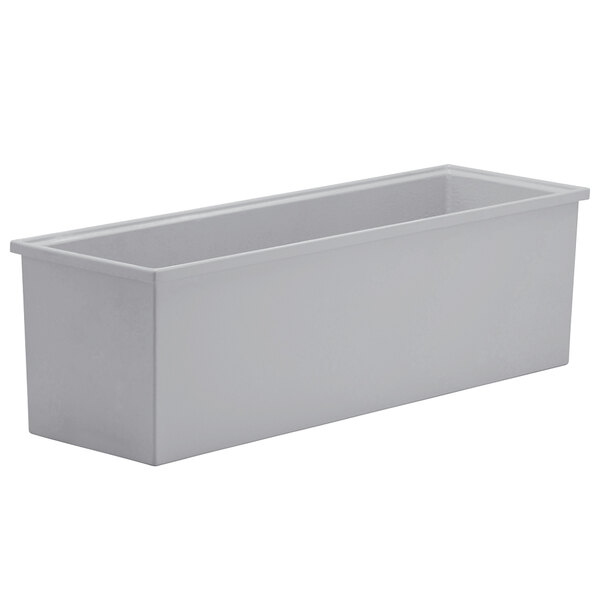 A Bon Chef rectangular pewter-glo bowl with a rectangular bottom.