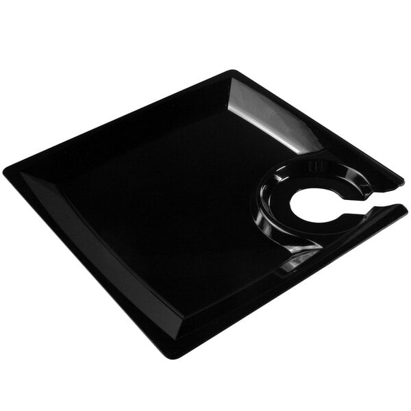 A black square WNA Comet Milan plastic cocktail plate with cup holder.