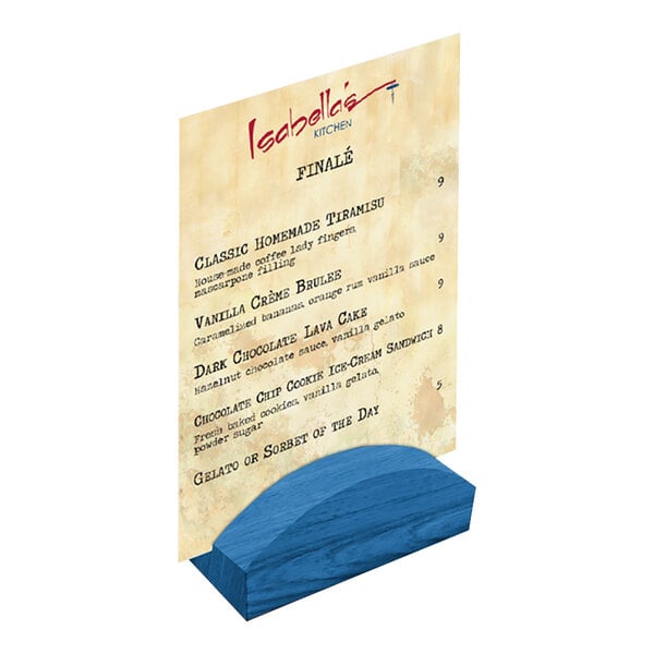 Menu Solutions WDBLOCK-RND 4" True Blue Wood Rounded Card Holder