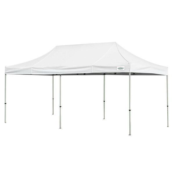 A white Caravan Canopy tent with poles.