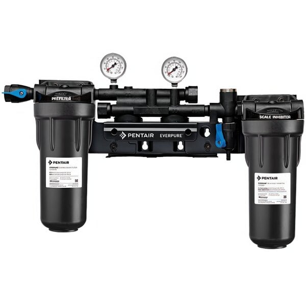 An Everpure water filter manifold with gauges.