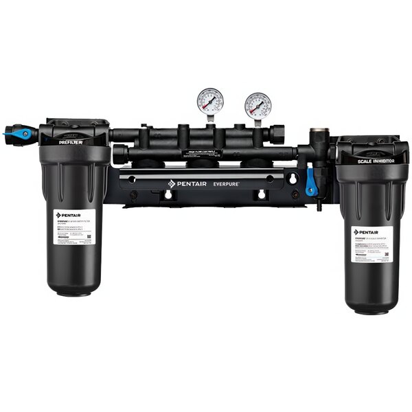 An Everpure water filter manifold with pressure gauges.