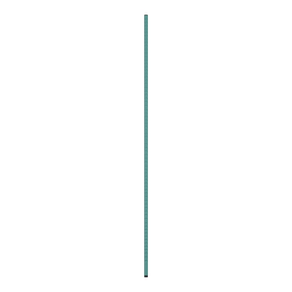 A long blue pole with a green rectangular object on top.