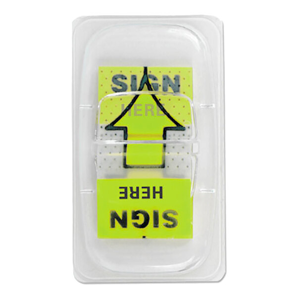 A plastic package of Universal "Sign Here" arrow flags with yellow signs and black arrows.