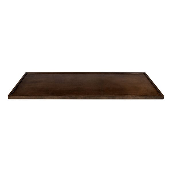A brown rectangular Lancaster Table & Seating wood butcher block table top with an espresso finish.