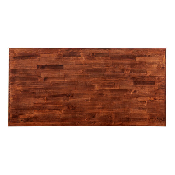 A rectangular wood table top with a mahogany finish.